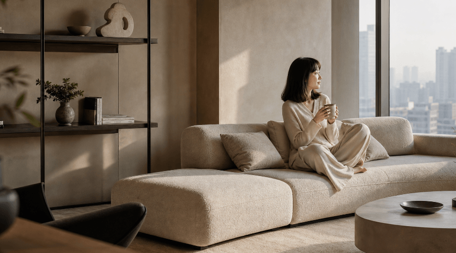Cinese in salotto con tisana